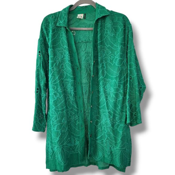 Anthropologie Akemi + Kin Kelly Green Eyelet Embroidered Tunic Top Blouse Boho - Picture 4 of 13